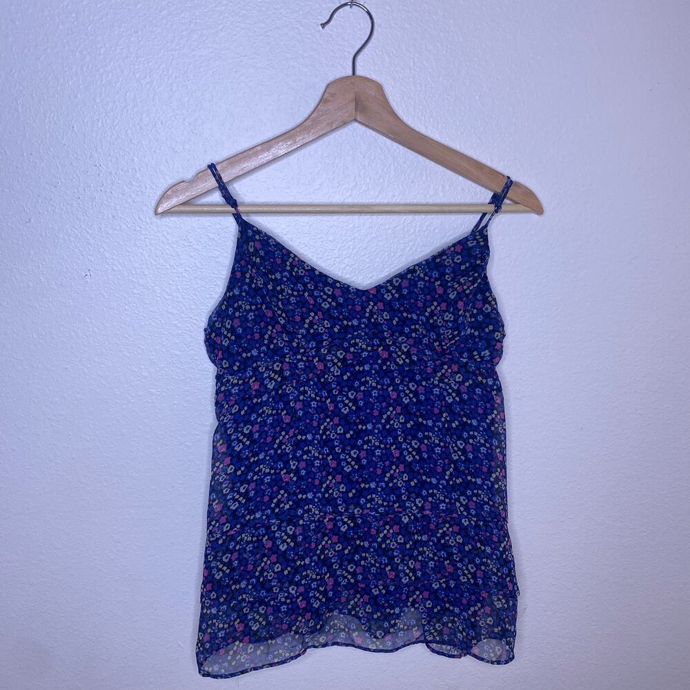 American Eagle Outfitters Blue Floral Layered Sheer Tank Top Medium